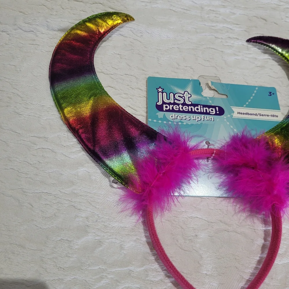 Rainbow Devil Horns Faux Fur Metallic Costume Padded Headband